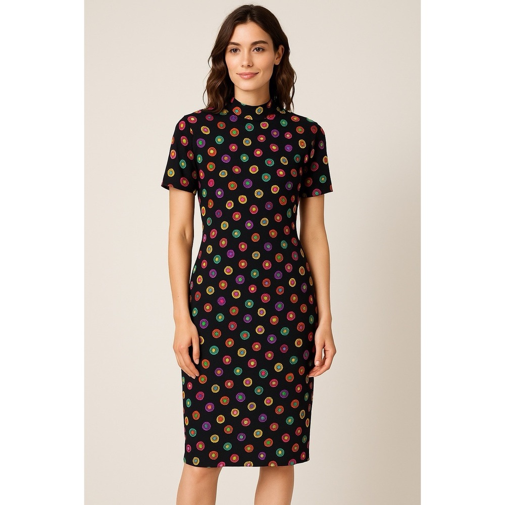 Vintage 80's Julie Francis 100% Silk Rainbow Abstract Dot‎ Dress Retro Glam Sz 6
